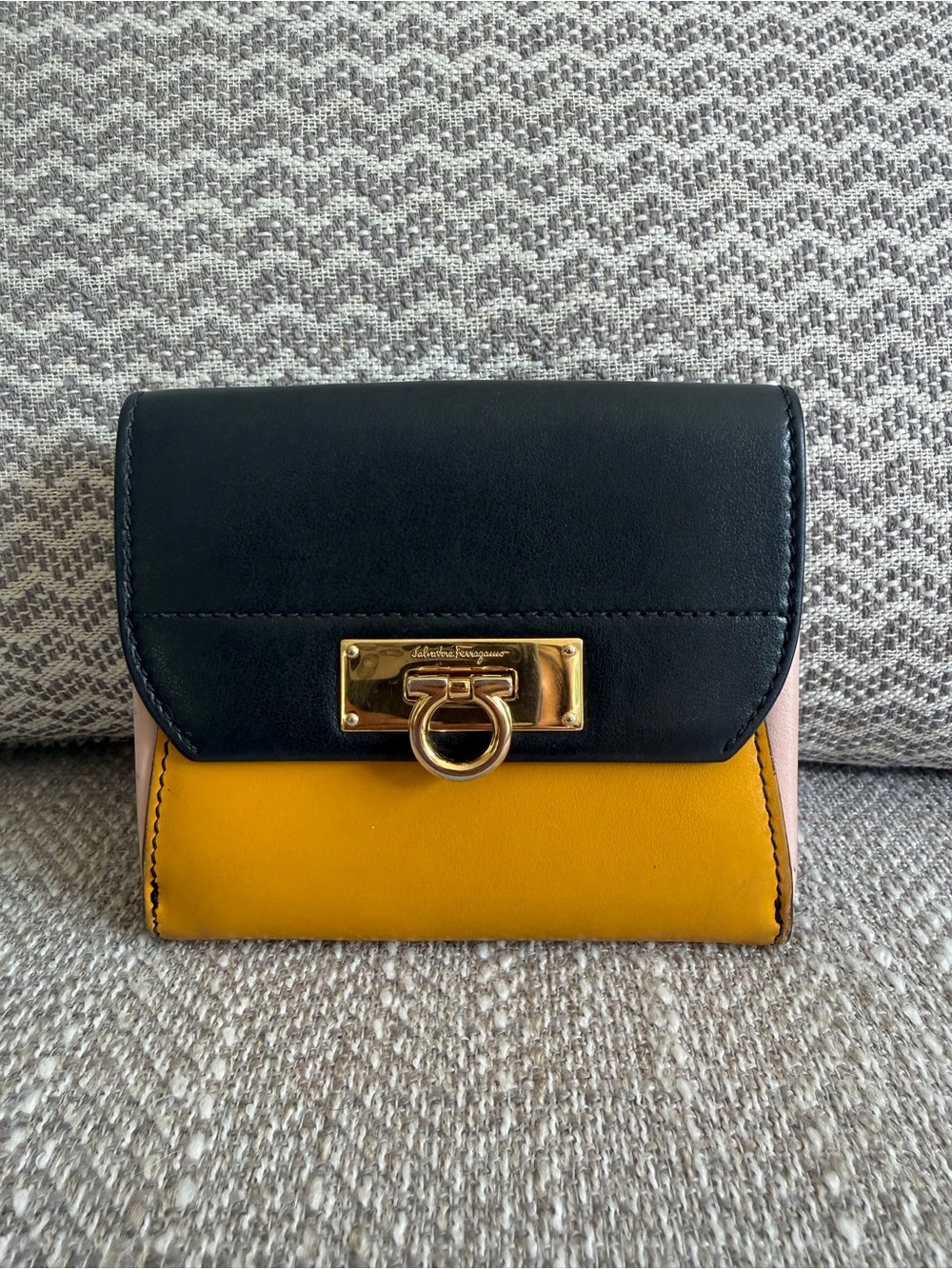 Salvatore Ferragamo Gancini Colorblock Leather Compact Bifold Wallet